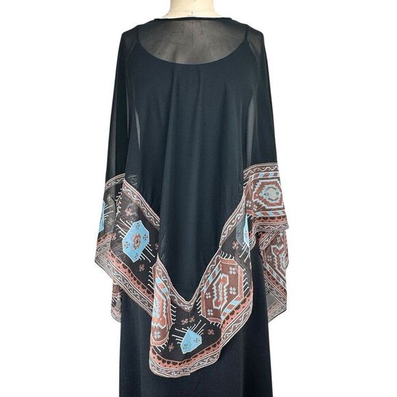 Vintage AJ Bari Womens Maxi Dress 7/8 Black Cape Witchy Boho Fairy Stretch Sheer - Picture 4 of 16
